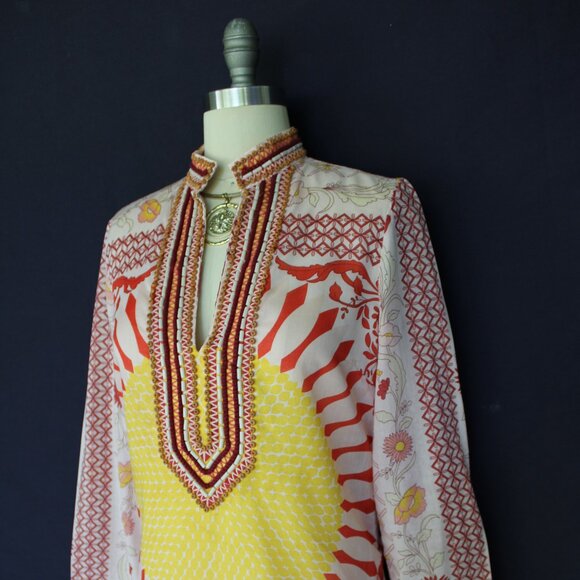 Vintage Tory Burch Tunic Giverny Engineer sun caftan dress blouse Beaded cotton - Picture 6 of 10